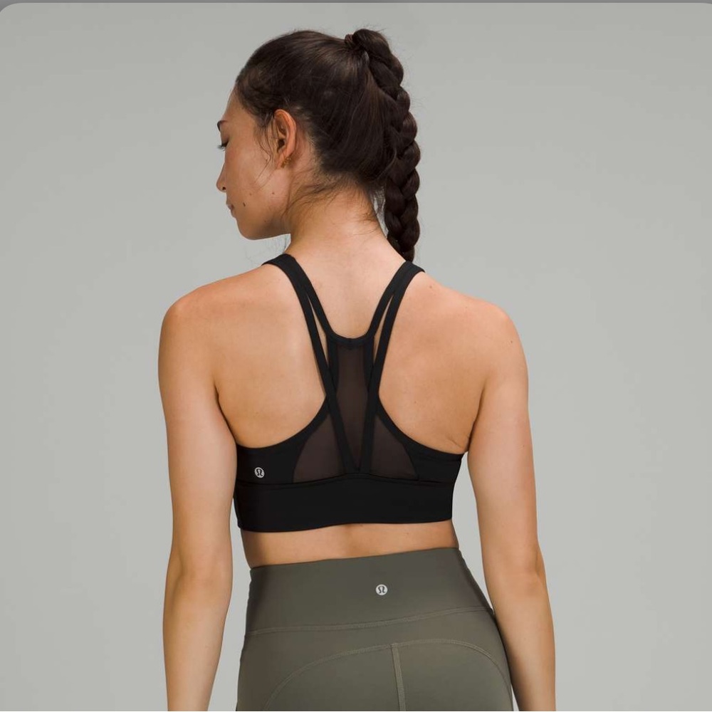 Lululemon Black Mesh Back Longline Train Bra - size 4